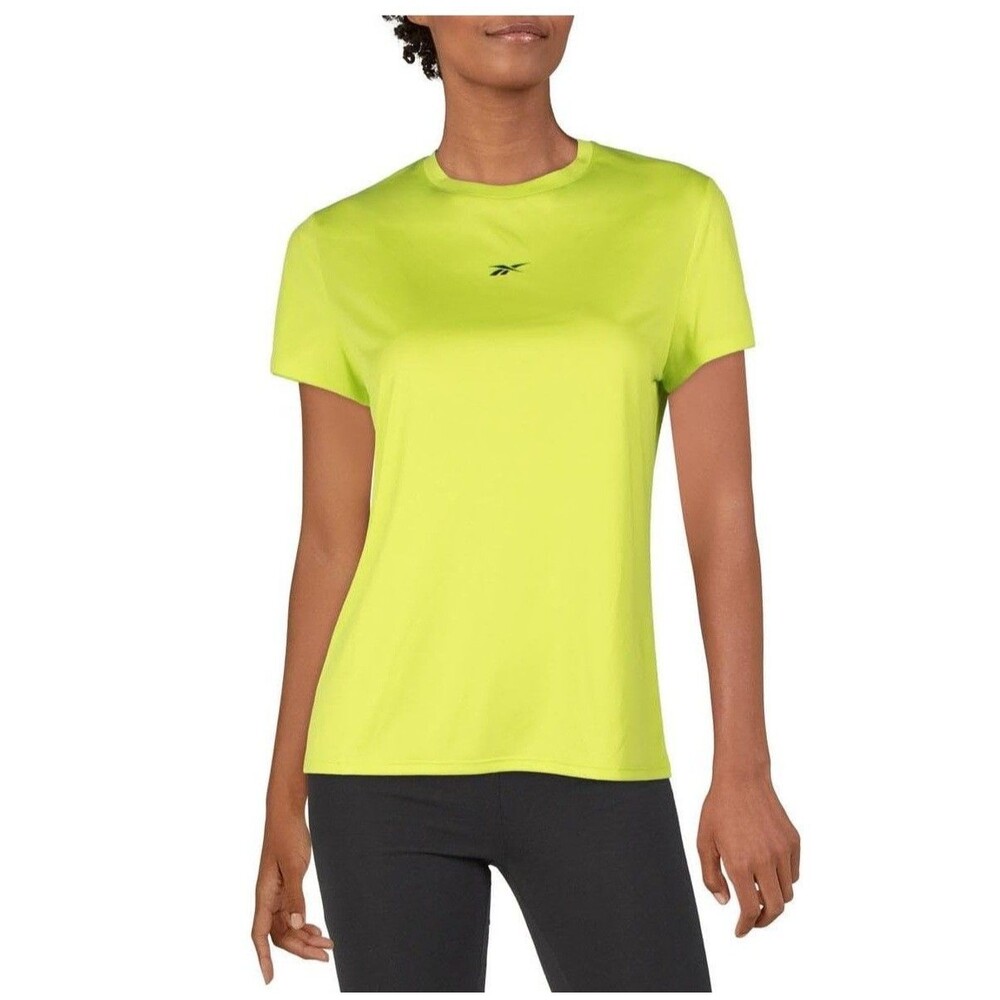 Reebok Womens S Acid Yellow Crewneck Performance Tech Tee Shirt Top NWT BY63